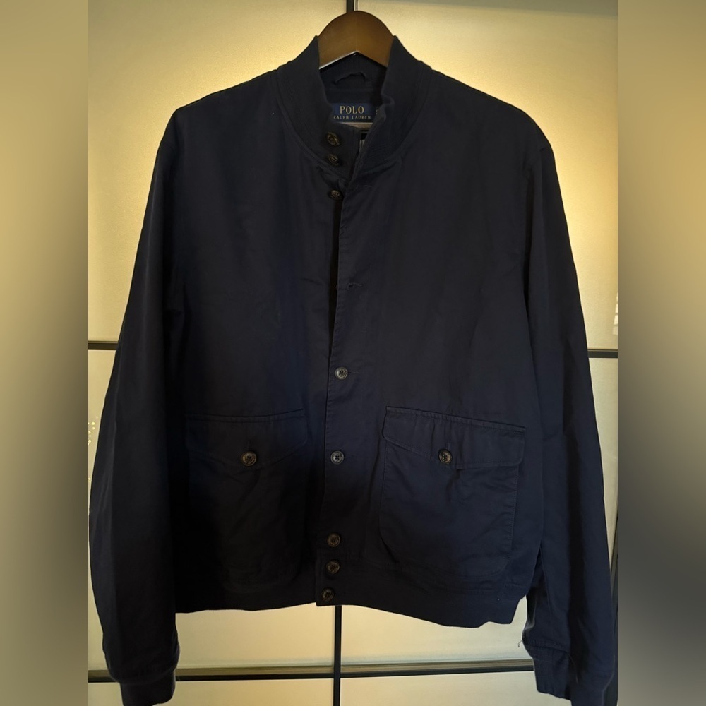 Vintage Polo Ralph Lauren Men's XXL Navy Plaid-Lined Button-Front Bomber - Picture 6 of 6